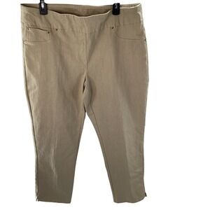 Ruby Rd Tan Khaki Textured Pull On Capri Crop Pants Style 18117 Women's Size 16